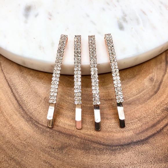 Rose Gold Rhinestone Hair Barrettes Pack Of 4 - Picture 3 of 7